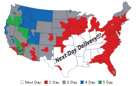 US map of delivery times